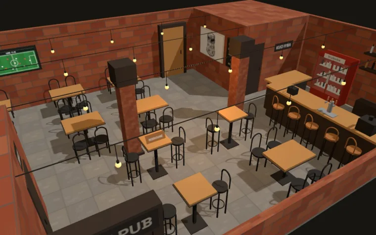 3D pôdorys Block Pubu s vyznačenými stolmi